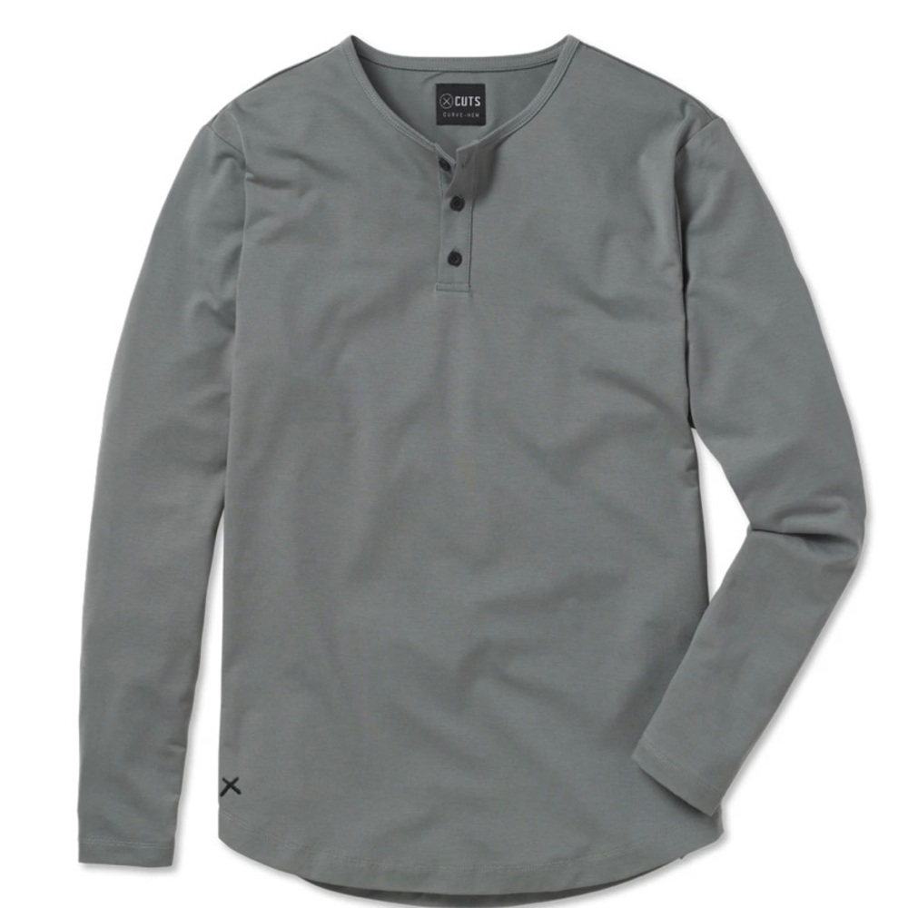 Cuts Long Sleeve Curve Hem Henley